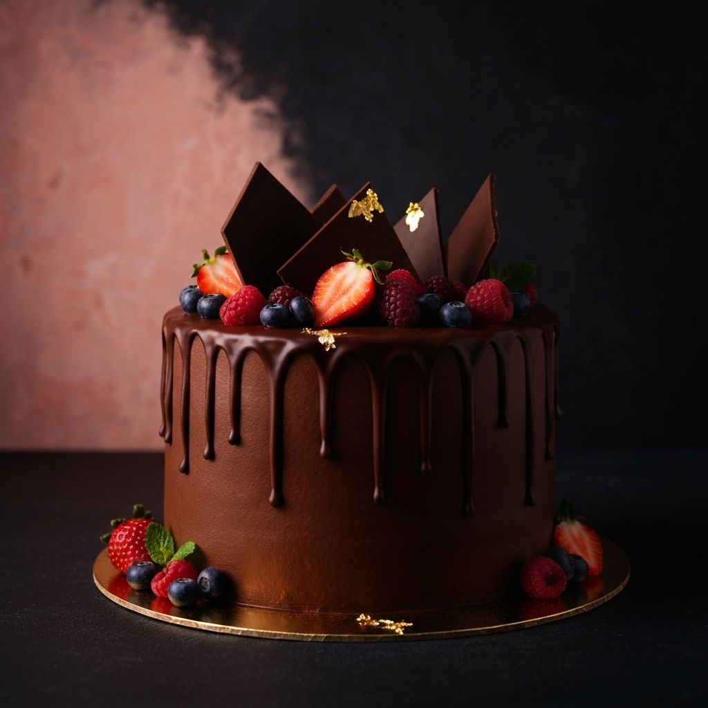 Chocolate drip cake with rich ganache and elegant celebration styling